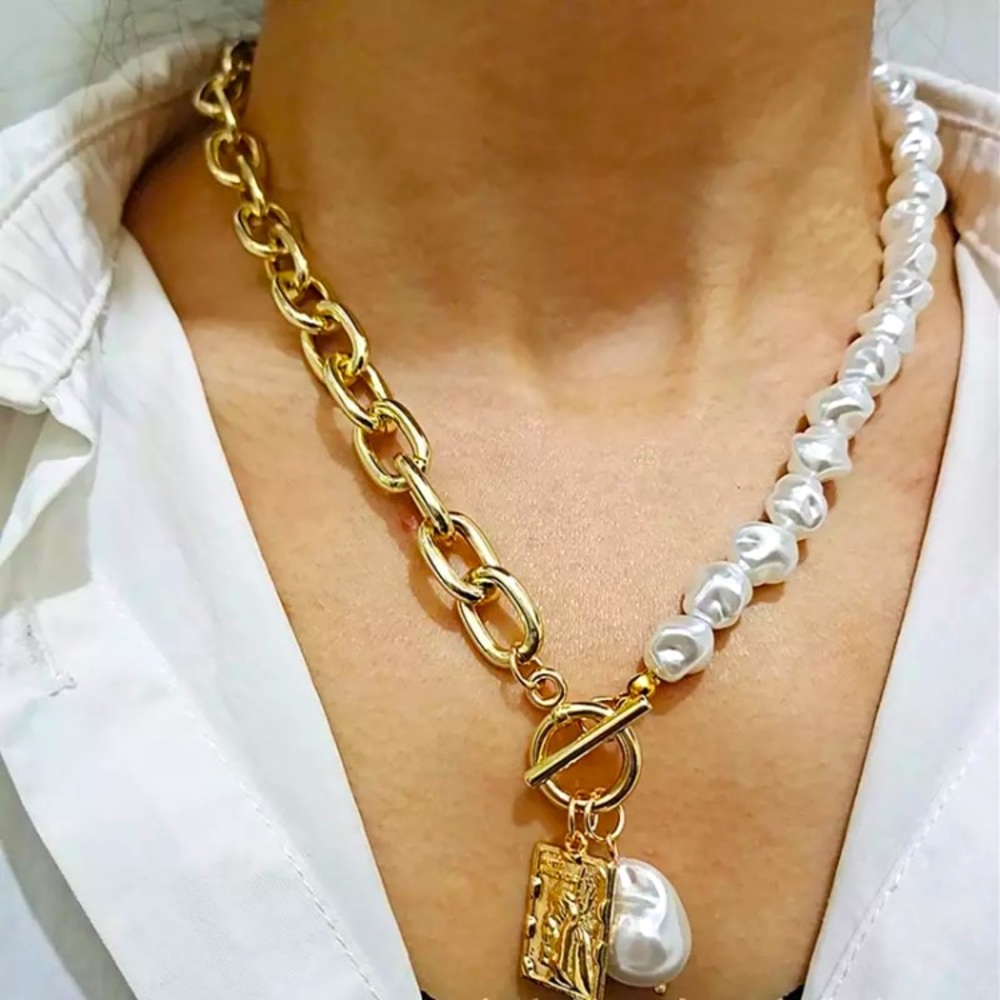🌟 Fashion Pearl Gold Chain Necklace